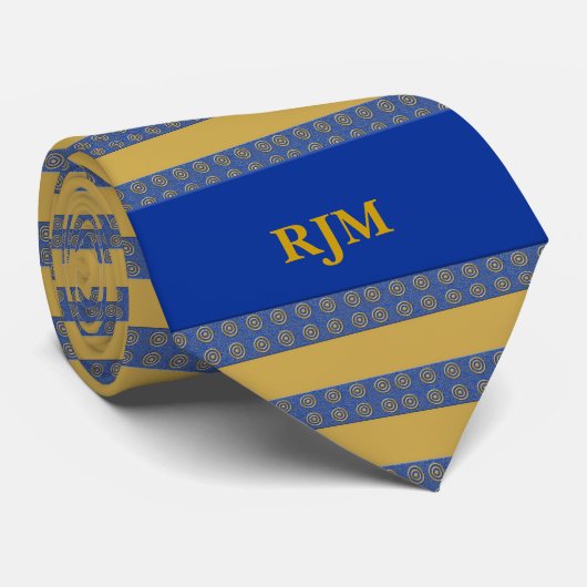 Monogrammed Royal Blue en Gold Stripes Stropdas (Opgerold)