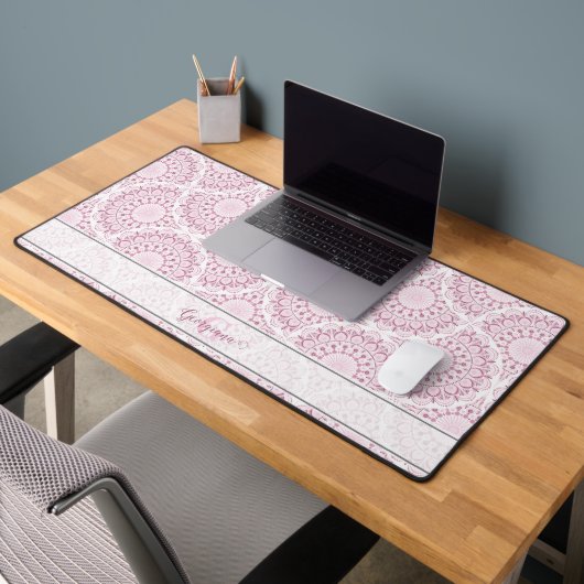 Monogrammed Roze Art Deco Confetti Lace Mandala Bureaumat (Kantoor 2)