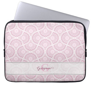Monogrammed Roze Art Deco Confetti Lace Mandala Laptop Sleeve