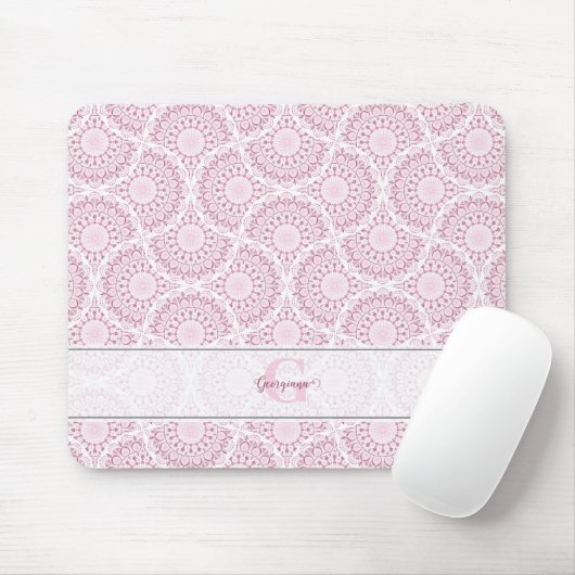 Monogrammed Roze Art Deco Confetti Lace Mandala Muismat (Met muis)
