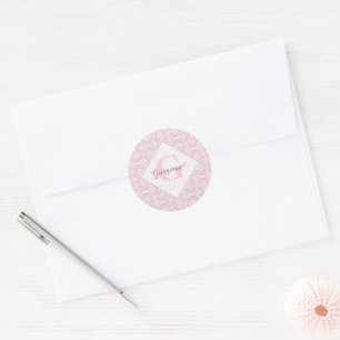 Monogrammed Roze Art Deco Confetti Lace Mandala Ronde Sticker