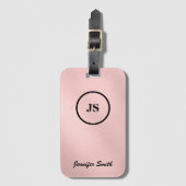 Monogrammed Roze Bagagelabel van geborsteld staal (Voorkant (verticaal))