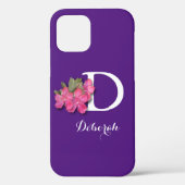Monogrammed Roze Bloem Paarse Case-Mate iPhone Case (Achterkant)