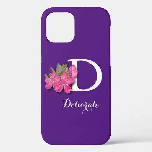 Monogrammed Roze Bloem Paarse Case-Mate iPhone Case (Achterkant)