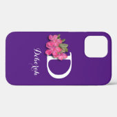 Monogrammed Roze Bloem Paarse Case-Mate iPhone Case (Achterkant (horizontaal))
