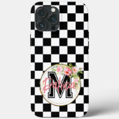 Monogrammed roze Bloem zwart-wit Gecontroleerd Case-Mate iPhone Case (Achterkant)