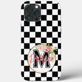 Monogrammed roze Bloem zwart-wit Gecontroleerd Case-Mate iPhone Case