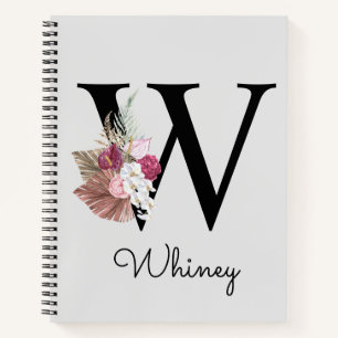 Monogrammed Roze Bloemen Initiaal W Notitieboek