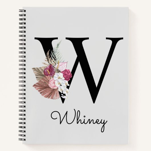 Monogrammed Roze Bloemen Initiaal W Notitieboek (Voorkant)