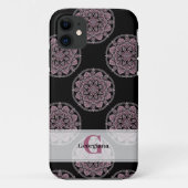 Monogrammed Roze Bloemenkransen Polka Dot Mandala Case-Mate iPhone Case (Achterkant)
