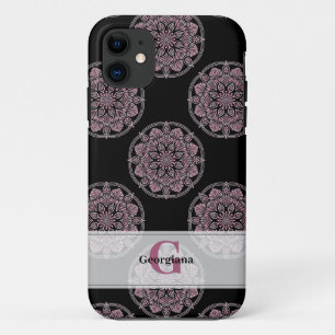 Monogrammed Roze Bloemenkransen Polka Dot Mandala Case-Mate iPhone Case
