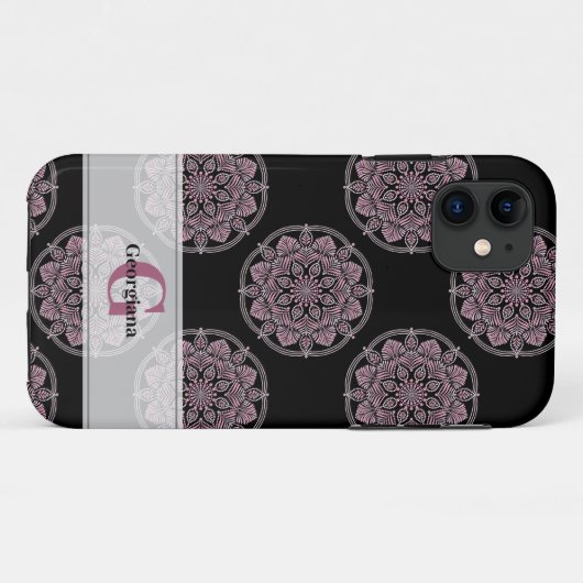 Monogrammed Roze Bloemenkransen Polka Dot Mandala Case-Mate iPhone Case (Achterkant (horizontaal))