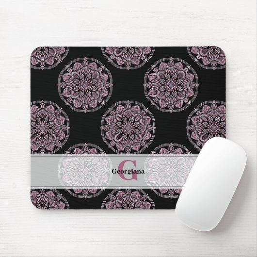 Monogrammed Roze Bloemenkransen Polka Dot Mandala Muismat (Met muis)