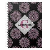 Monogrammed Roze Bloemenkransen Polka Dot Mandala Notitieboek (Voorkant)