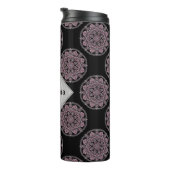 Monogrammed Roze Bloemenkransen Polka Dot Mandala Thermosbeker (Geroteerd rechts)