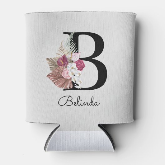 Monogrammed Roze Boho Bloemen Initiaal B Blikjeskoeler (Voorkant)