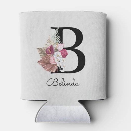 Monogrammed Roze Boho Bloemen Initiaal B Blikjeskoeler (Achterkant)