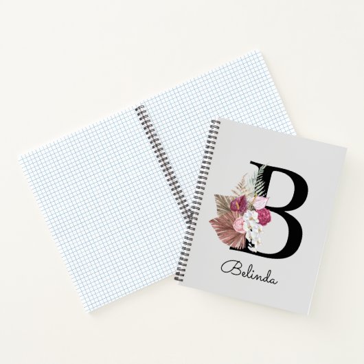 Monogrammed Roze Boho Bloemen Initiaal B Notitieboek (Binnen)