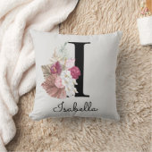 Monogrammed Roze Boho Bloemen Initiaal I Kussen (Deken)