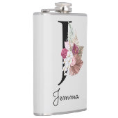 Monogrammed Roze Boho Bloemen Initiaal J Heupfles (Rechts)