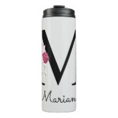 Monogrammed Roze Boho Bloemen Initiaal M Thermosbeker (Voorkant)