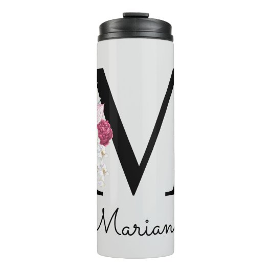 Monogrammed Roze Boho Bloemen Initiaal M Thermosbeker (Voorkant)
