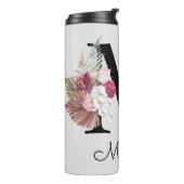 Monogrammed Roze Boho Bloemen Initiaal M Thermosbeker (Gedraaid links)