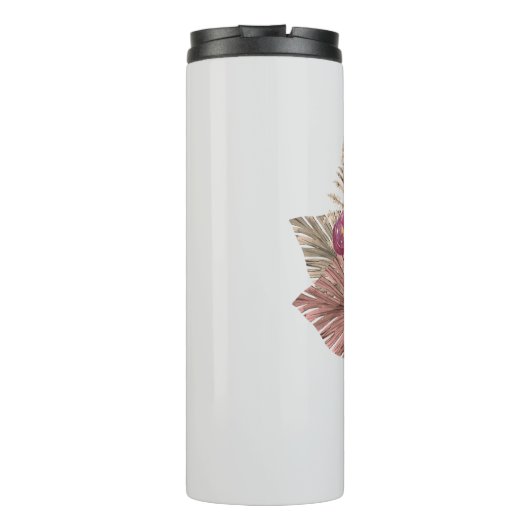 Monogrammed Roze Boho Bloemen Initiaal M Thermosbeker (Achterkant)