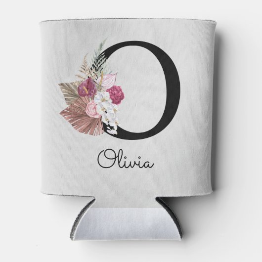 Monogrammed Roze Boho Bloemen Initiaal O Blikjeskoeler (Voorkant)