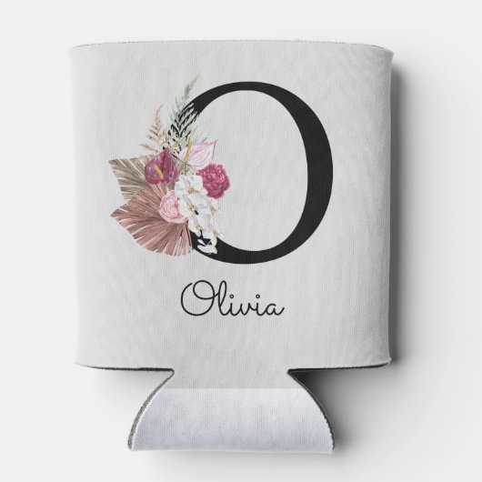 Monogrammed Roze Boho Bloemen Initiaal O Blikjeskoeler (Achterkant)