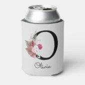 Monogrammed Roze Boho Bloemen Initiaal O Blikjeskoeler (Blikje Achterkant)