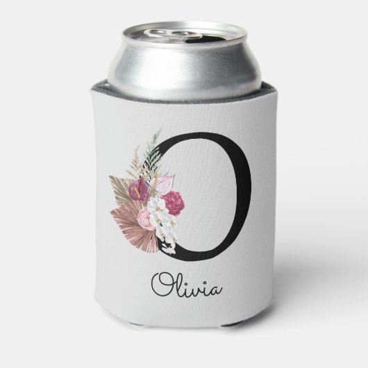 Monogrammed Roze Boho Bloemen Initiaal O Blikjeskoeler (Blikje Achterkant)