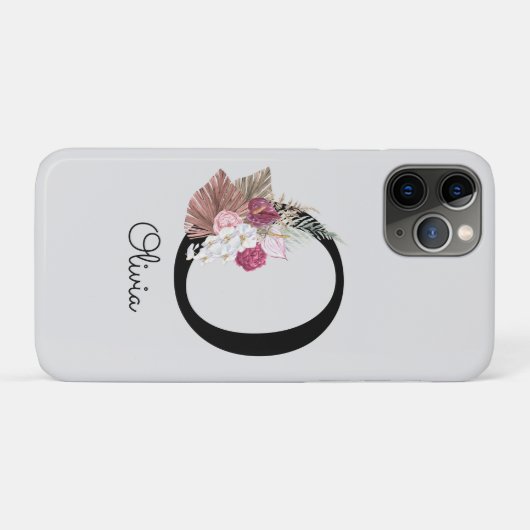 Monogrammed Roze Boho Bloemen Initiaal O Case-Mate iPhone Case (Achterkant (horizontaal))