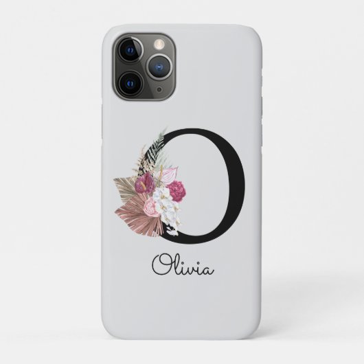 Monogrammed Roze Boho Bloemen Initiaal O Case-Mate iPhone Case (Achterkant)