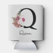Monogrammed Roze Boho Bloemen Initiaal Q Blikjeskoeler (Achterkant)