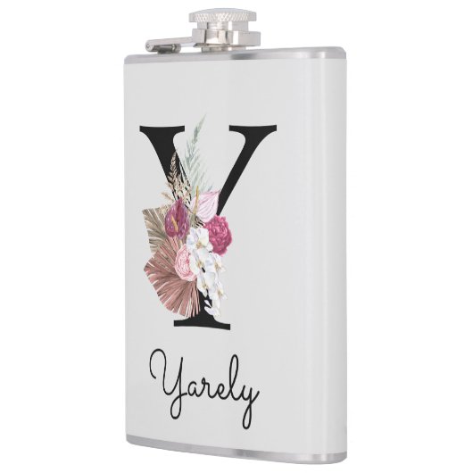 Monogrammed Roze Boho Bloemen Initiaal Y Heupfles (Links)