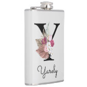 Monogrammed Roze Boho Bloemen Initiaal Y Heupfles (Rechts)