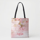 Monogrammed roze cherry blossoms girly pastel tote bag (Voorkant)