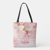 Monogrammed roze cherry blossoms girly pastel tote bag (Achterkant)