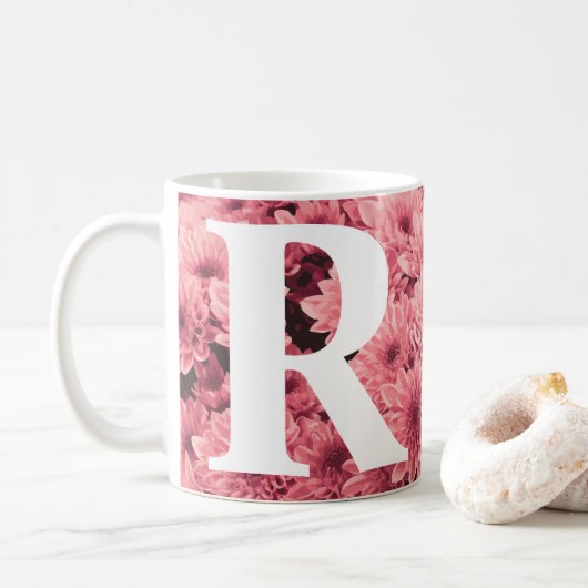 Monogrammed Roze Chrysant Mok (Met donut)