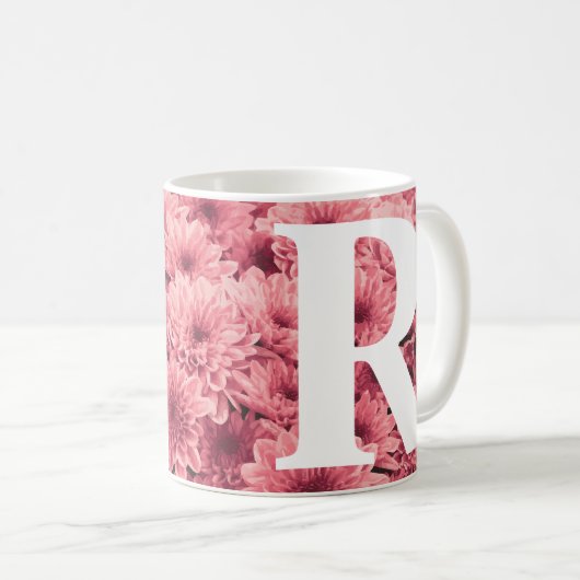 Monogrammed Roze Chrysant Mok (Voorkant rechts)