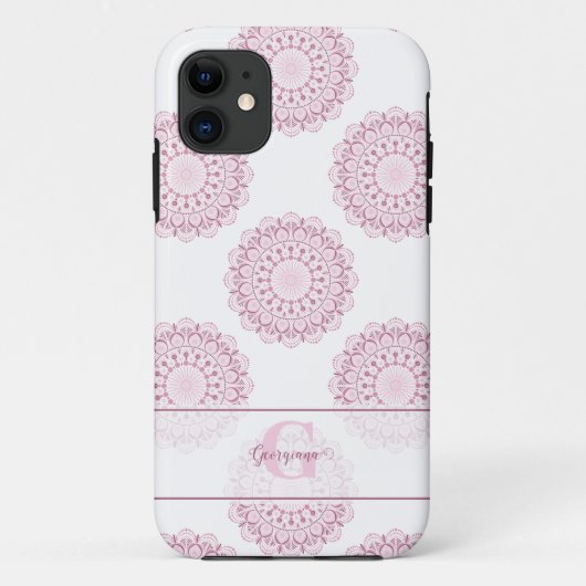 Monogrammed Roze Confetti Lace Polka Dot Mandala Case-Mate iPhone Case (Achterkant)