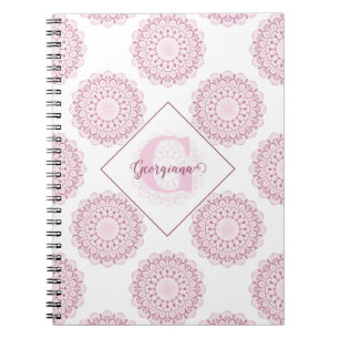 Monogrammed Roze Confetti Lace Polka Dot Mandala Notitieboek
