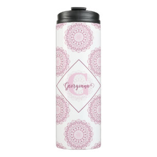 Monogrammed Roze Confetti Lace Polka Dot Mandala Thermosbeker