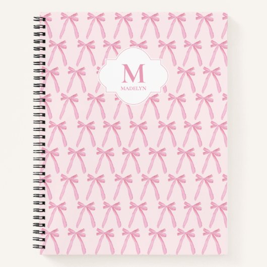 Monogrammed Roze Coquette boog patroon gepersonali Notitieboek (Voorkant)