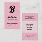 Monogrammed roze damast en zwart visitekaartje (Voorkant / Achterkant)
