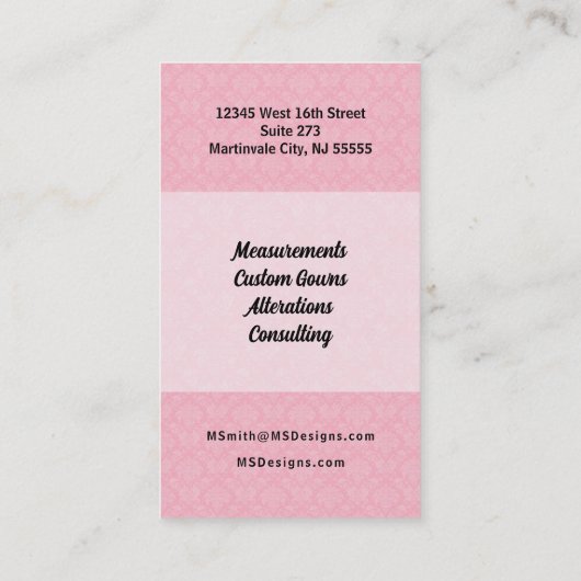 Monogrammed roze damast en zwart visitekaartje (Achterkant)