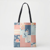 Monogrammed roze en blauwe patchwork patroon tote bag (Voorkant)
