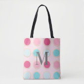 Monogrammed roze en blauwe Polka Dot Tote Bag (Voorkant)
