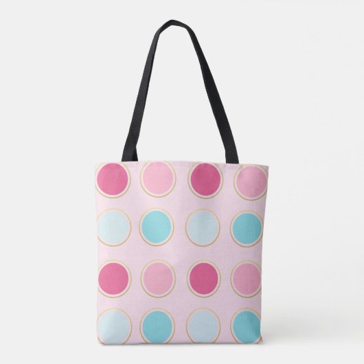 Monogrammed roze en blauwe Polka Dot Tote Bag (Achterkant)